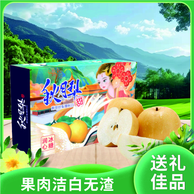 正宗山东 秋月梨-果大皮薄 香甜爽口 颗颗精选-精品大果净重 350-420克 精美礼盒 6枚 4.5斤-5斤装