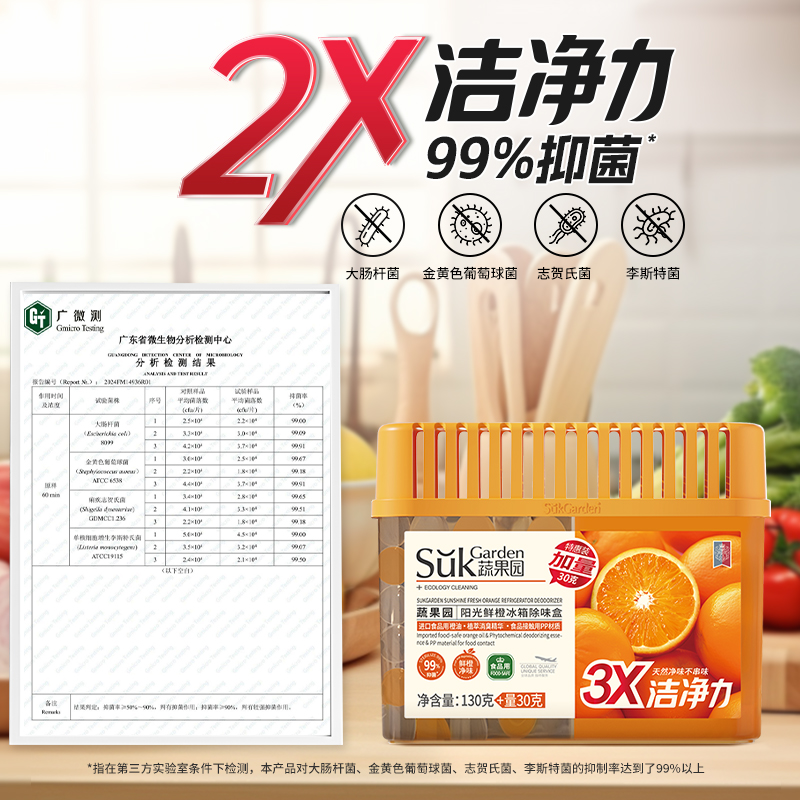 蔬果园 冰箱除味盒|天然净味 自然清新双腔设计 消臭抑菌|安全不串味 长效又快速160克/盒