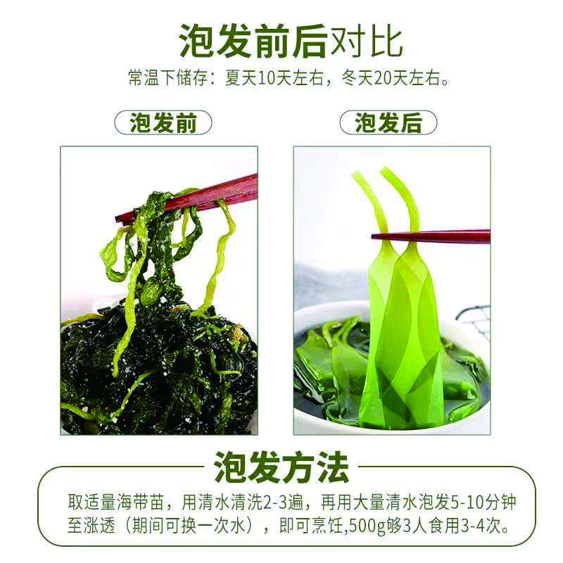 正宗福建 海带嫩苗|头茬新货 营养美味 鲜嫩脆爽 零添加剂|盐渍锁鲜 净含量500克/袋 买二送一