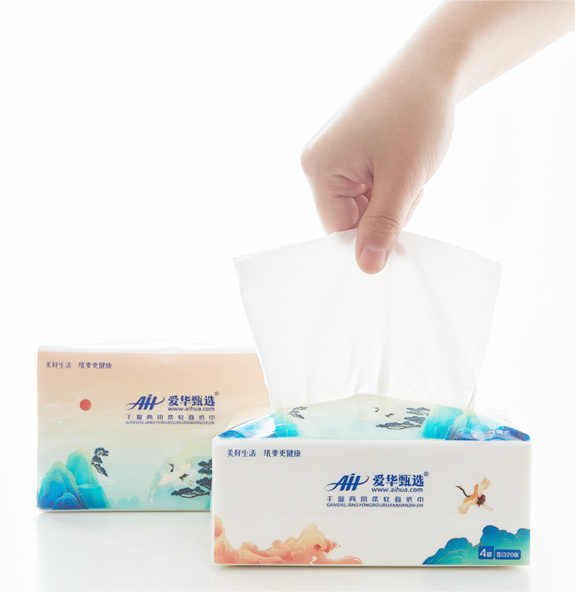 款干湿两用 四层柔软抽纸1原生木浆 亲肤柔软 无添加剂国标T20808整箱实惠装320张*20包