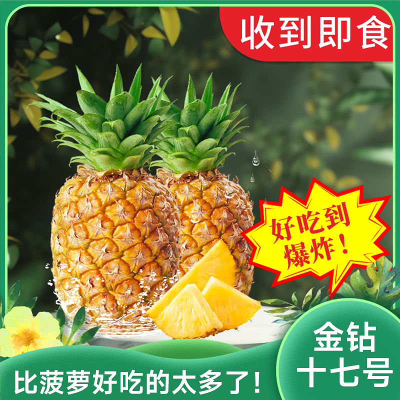 海南金钻17号凤梨|海南直发多肉多汁爆甜无酸营养新品丰富削皮即食|整箱4.5-5斤装2颗超大果