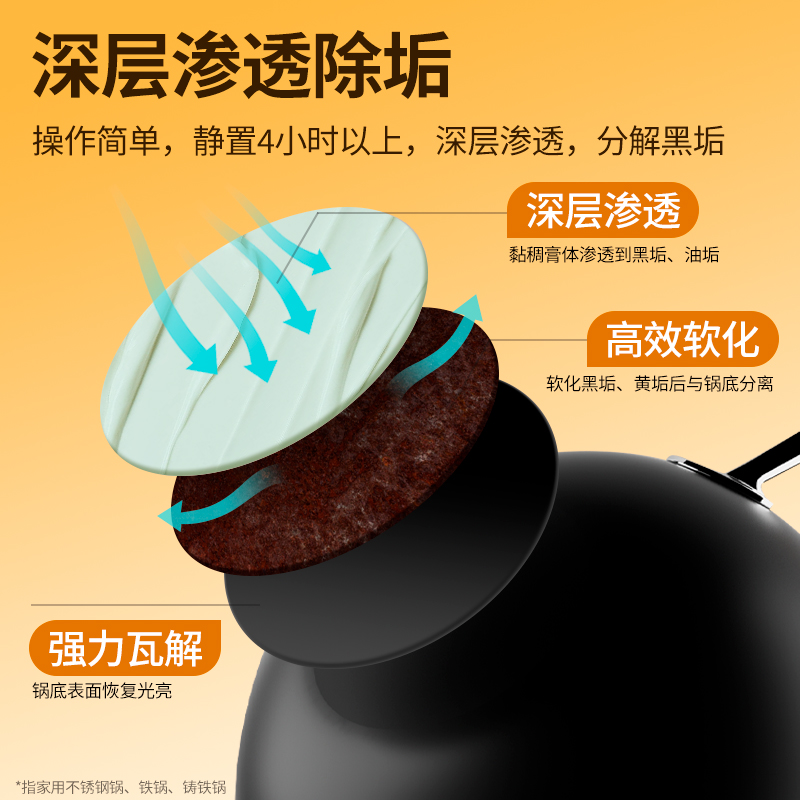 净狮锅底黑清洁膏|去除黑垢快速分解活性成分深层软化不伤锅具|350克/罐