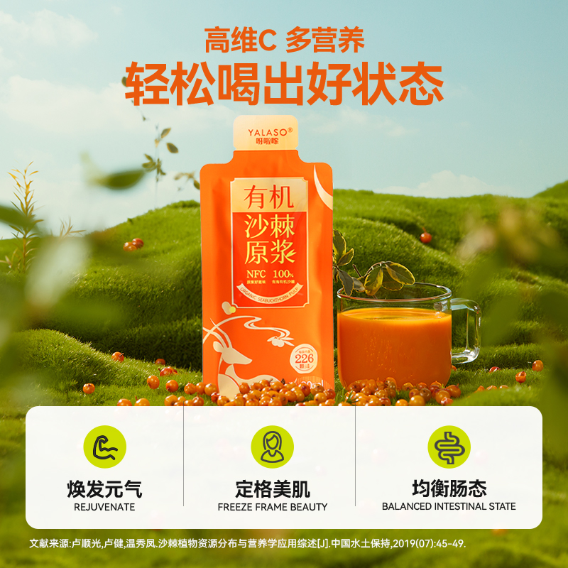 呀啦嗦有机沙棘原浆|低温破壁鲜果萃取拒绝添加滴滴天然维c满满|一物一码可溯源300ml/十袋