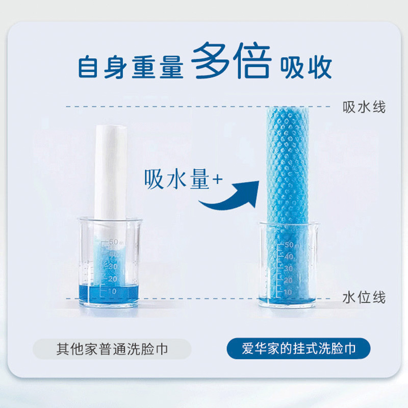 爱华挂抽式洗脸巾|柔厚呵护洁面舒爽超大尺寸加厚触感吸水强劲|搭配挂钩不占空间150抽/包